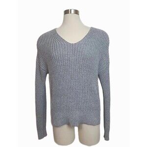 Rachel Roy Women's Long Sleeve Crew V-Neck Sweater Gray Size Medium
